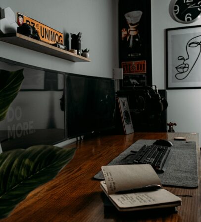 organized home workstation desk setup